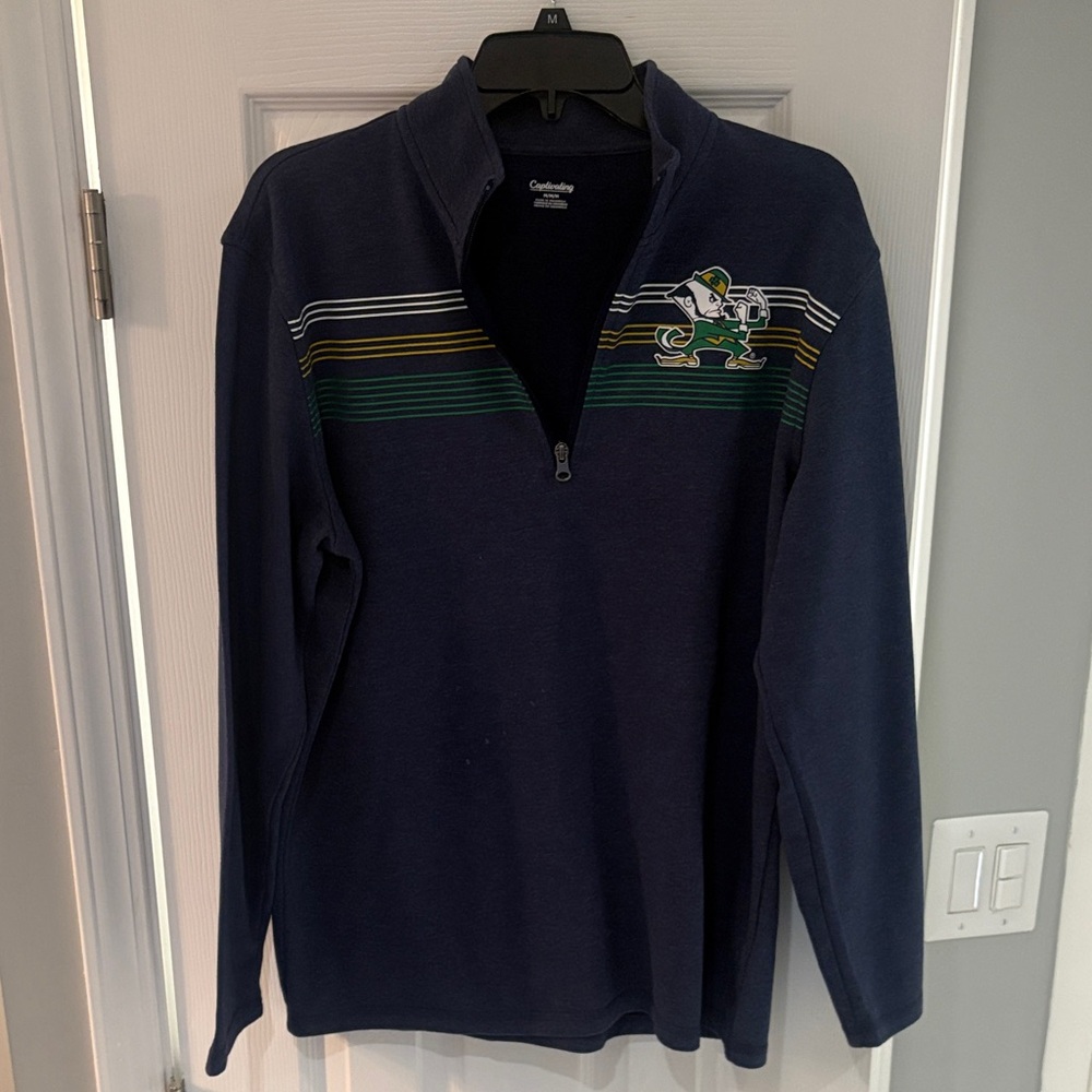 Champion Navy Blue Quarter-Zip Sweater with Stripes